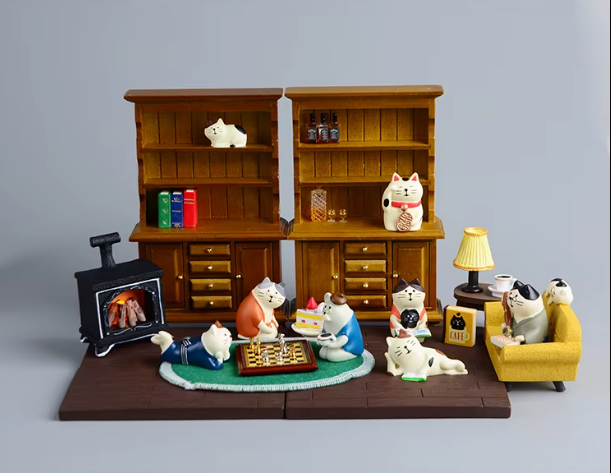 Miniatures Study Bookcase Home Decor Cute Cartoon Cat Retro Desk Gramophone Ornament