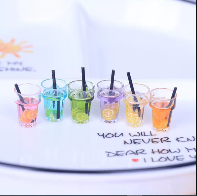 3pcs Mini Lemonade Straw Drink Juice Cups with Hanging Hole Dollhouse