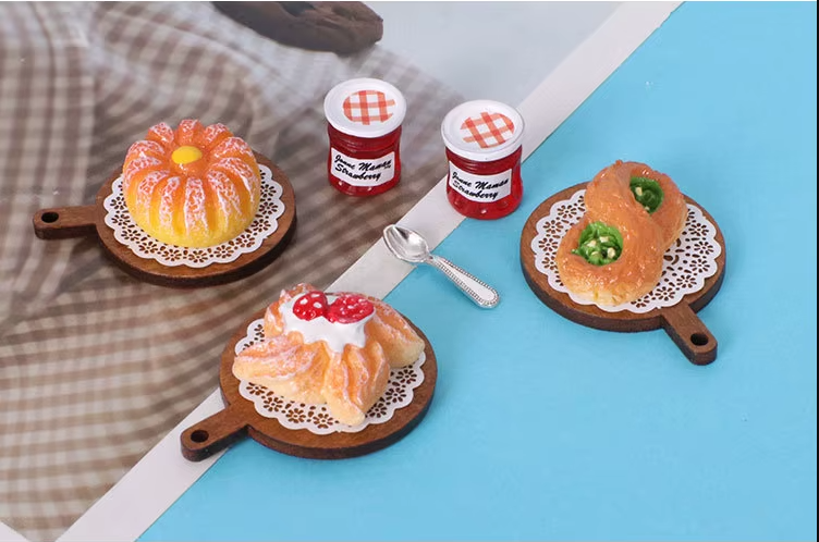 1set Dollhouse Bread Jam Tray Spoon Miniature Simulation