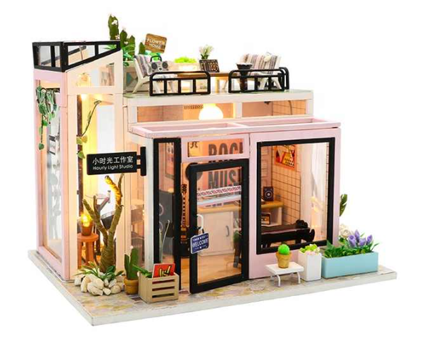 DIY Miniature Dollhouse Kits Hourly Light Studio House Sea Villa Wooden Doll House With Furniture Building Kids Toys Xmas Gifts