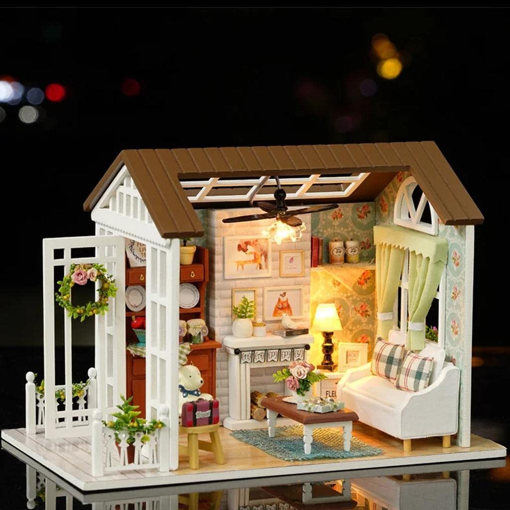 Wooden DIY Miniature Dollhouse with Furniture Set