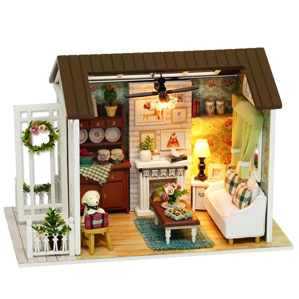 Wooden DIY Miniature Dollhouse with Furniture Set