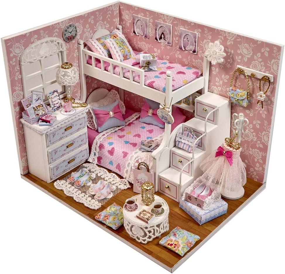 Kitten Mini Wooden Doll House Model Building Kits Toy Home Kit Creative Room Bedroom Decoration