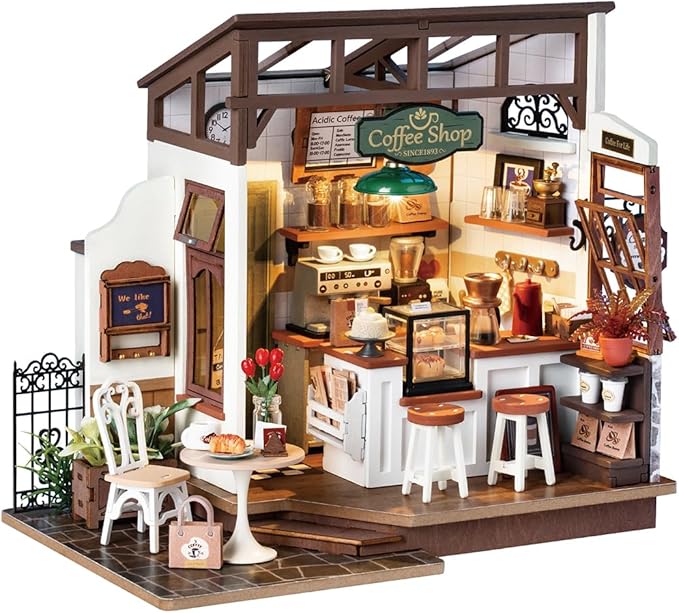 DIY 3D Puzzles Wooden Toy Miniature Dollhouse Handmade Doll House Model Building Kits Coffee House Toys For Children Gifts