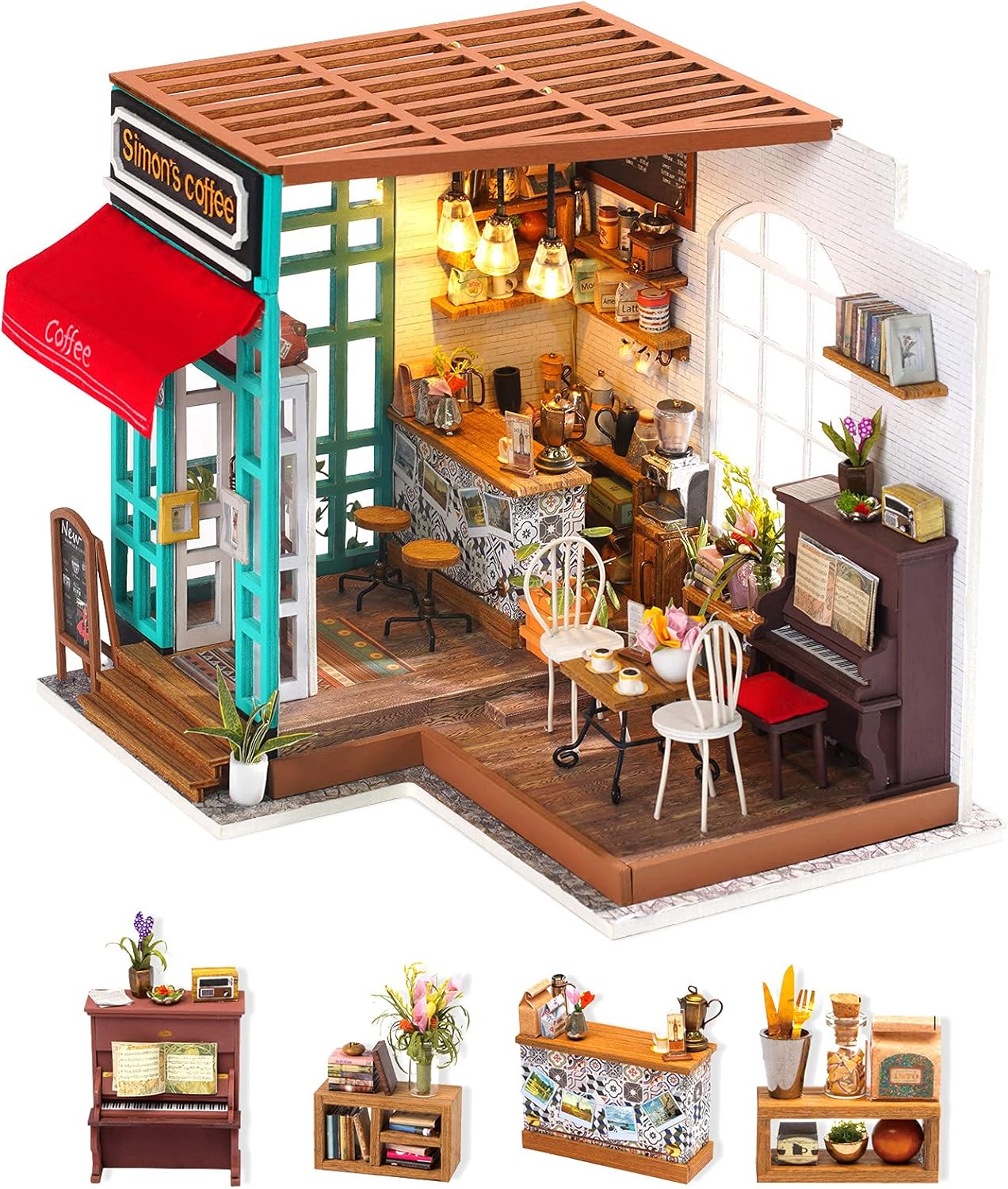 Charming Miniature Coffee Room Kit - Fantasy House Decor with Realistic Details