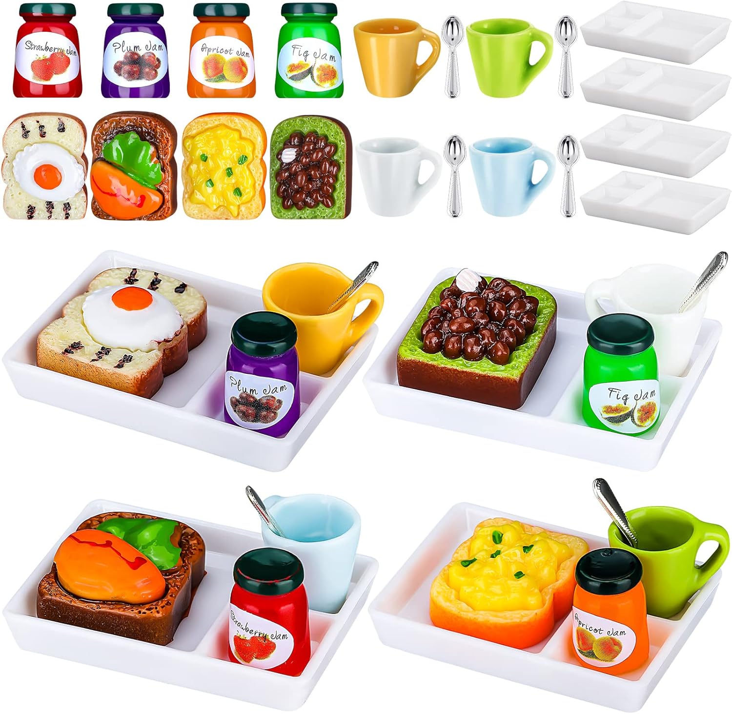 Miniature Items Toast Breads Breakfast Mini Stuff Jam Plate Cup Spoon Food