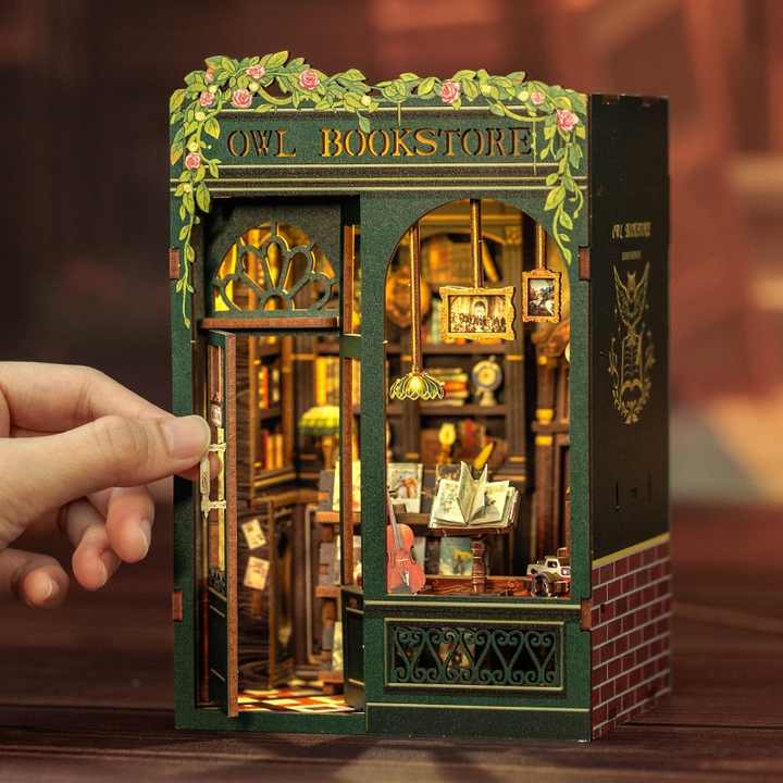 Cutebee Diy Mini Wooden Dollhouse Doll House With Furniture Light Casa Miniature Owl Bookstore For Toys Birthday Gifts