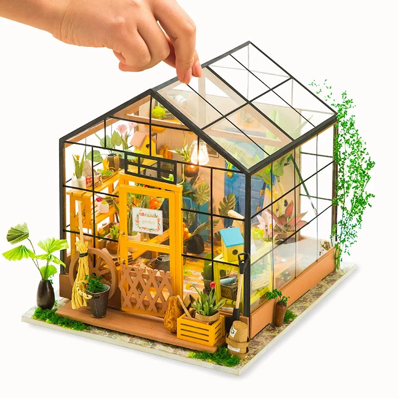 Elegant Flower House Miniature Kit with LED Lights – 3D DIY Wooden Craft Model for Adults