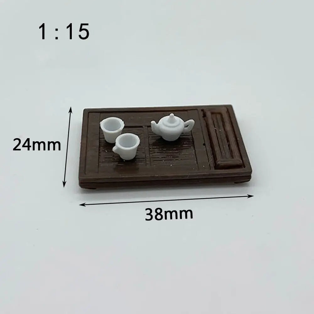 1/15 Dollhouse Mini Bonsai Tea Tray Teaboard Resin Model Dolls House Decors