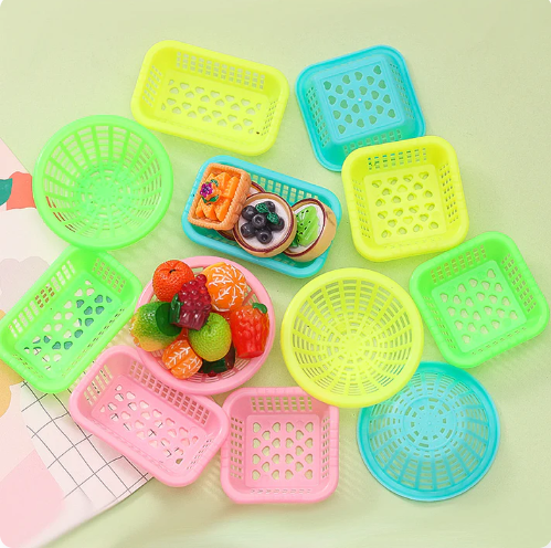 Colorful Dollhouse Plastic Baskets Lovely Vegetable Fruit Food Storage Containers For Kitchen Decoration