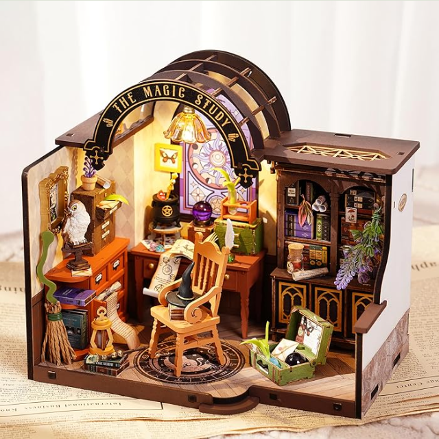 The Magic Study DIY Miniature House with Many Magic Note Books Dollhouse Decoration 3D Wooden Puzzle