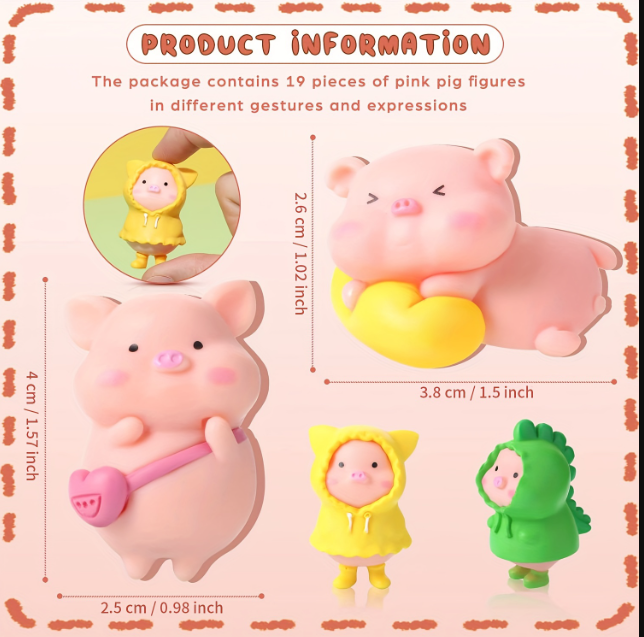 19 Pcs Miniature PVC Pig Figurines Toys Figure Animal Toys Set