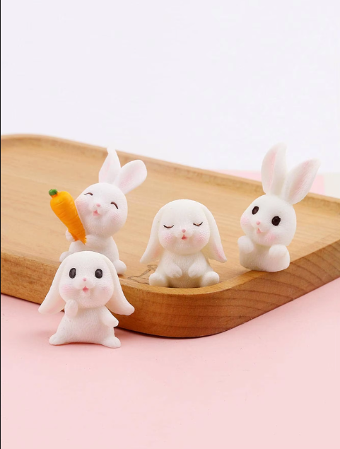 4PCS-Miniature Rabbit Model Mini Bunny Figurine Desktop Garden Landscape Ornament Resin Craft Easter Cute Home Office Deco