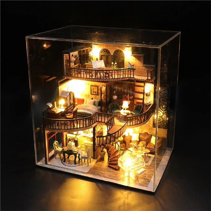 DIY Miniature Dollhouse Kit with Complete Furniture Set – Hands-On Crafting Project for Ages 14+